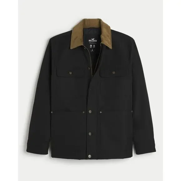 HOLLISTER Mens Black Barn Gorpcore Corduroy Collar Chore Softshell Jacket XL